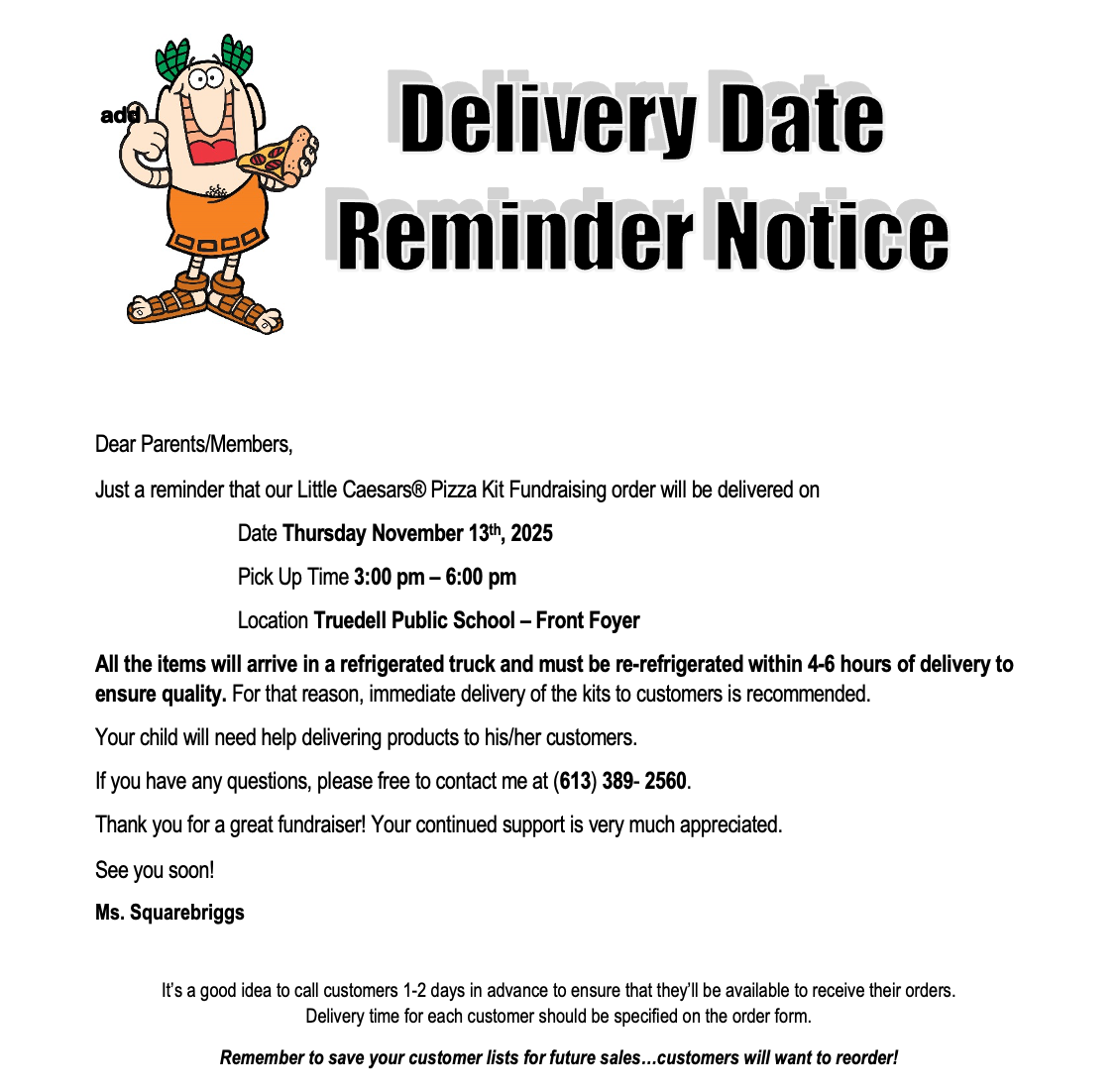Little Caesars Delivery Notice